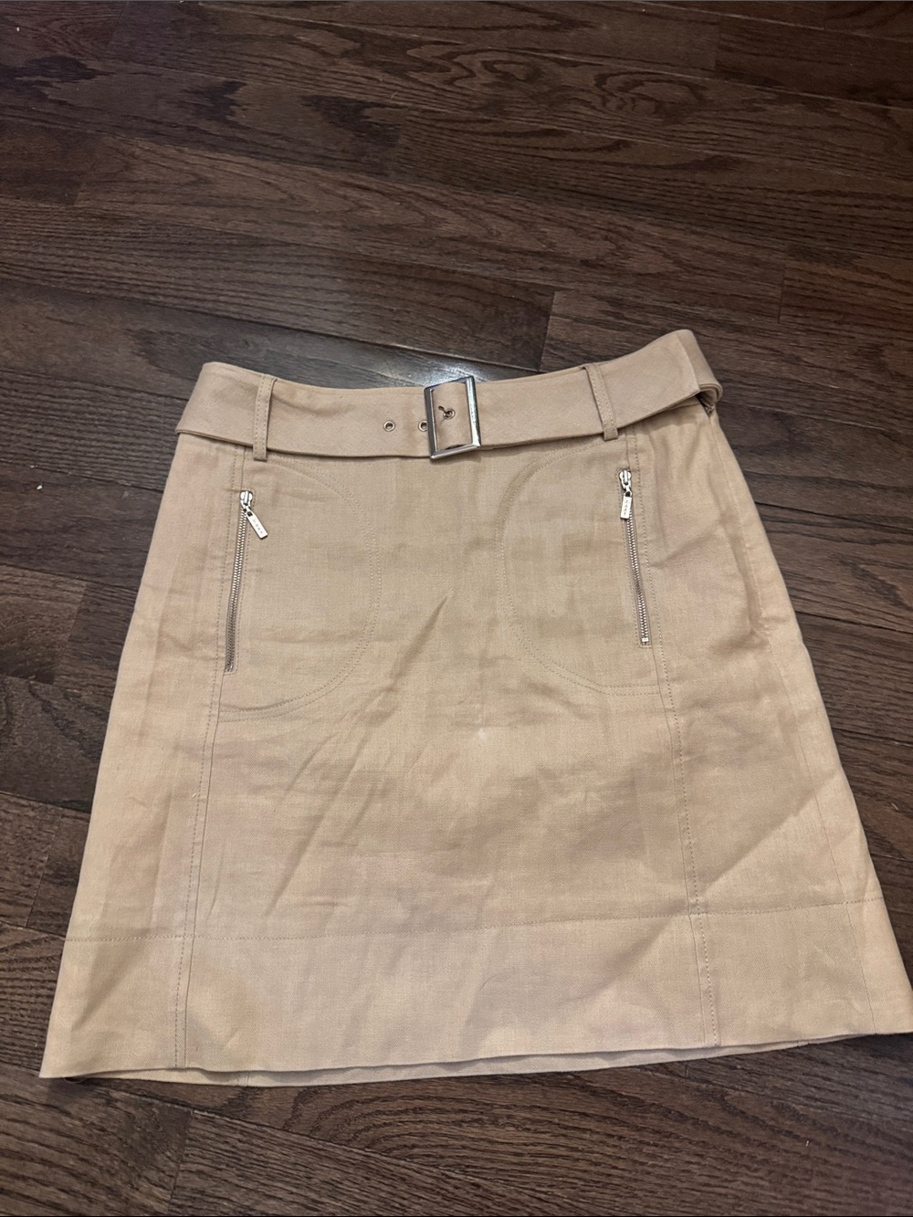 Tory Burch Classic Belted A-Line Skirt in Tan